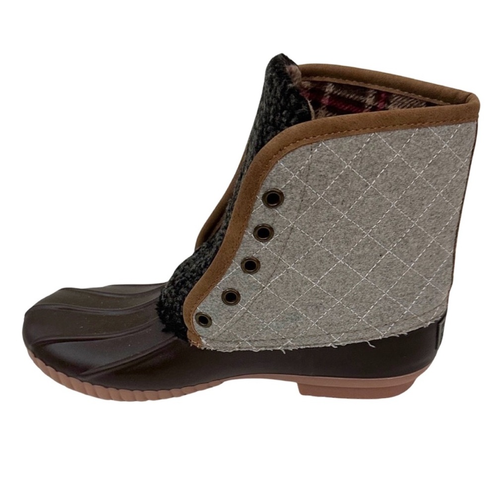 Simply Southern Grey/Brown Lace Up Duck Boots with Plaid Lining